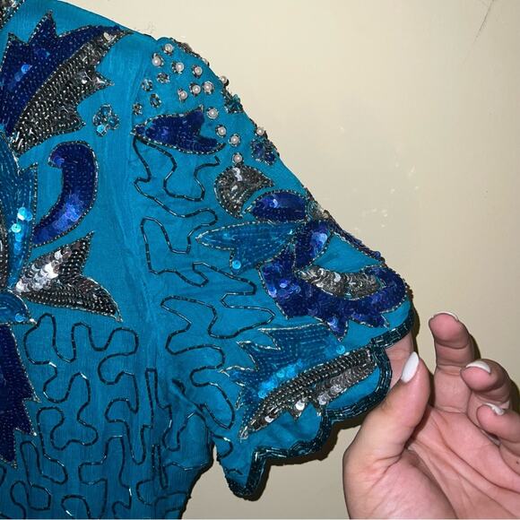 VNTG LESLIE FAY EVENINGS silk beaded dress 16 - Picture 5 of 7